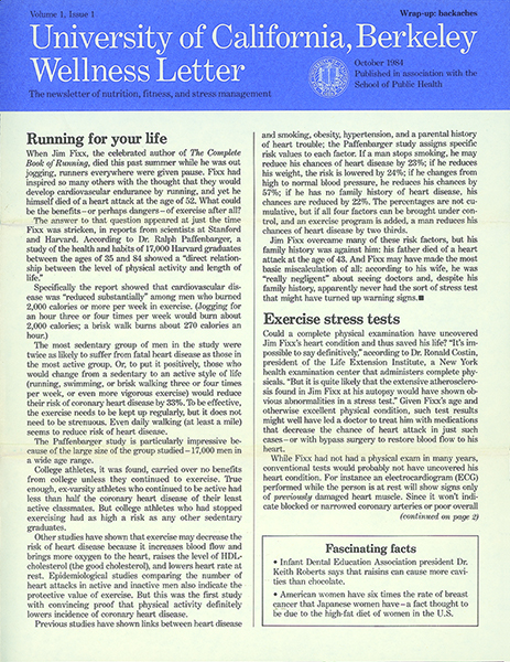 The front page of The Wellness Letter’s first issue